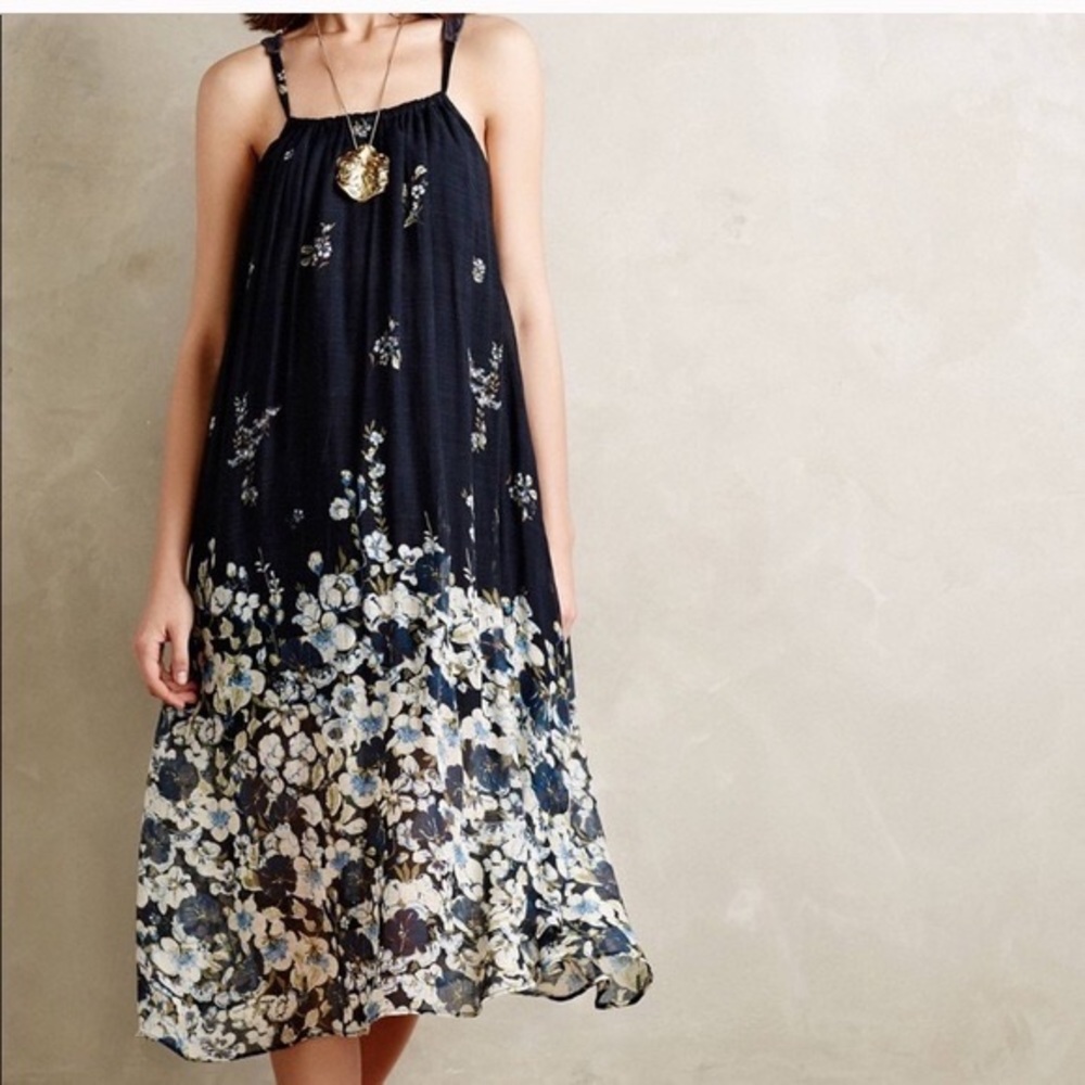 Anthro lilka Verona blue floral sleeveless midi dress